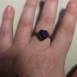 Heart-Shaped Purple Stone Silver Ring